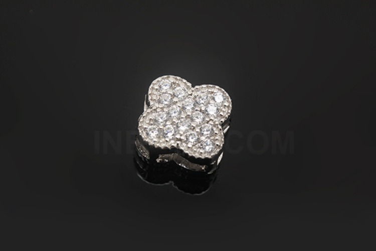 K1311-Rhodium Plated-(1piece)-9.3*9.8mm CZ Clover Silver Beads-Wholesale Silver Beads, [PRODUCT_SEARCH_KEYWORD], JEWELFINGER-INBEAD, [CURRENT_CATE_NAME]