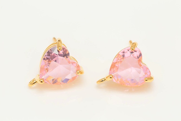 CH6137-Gold Plated-(1pairs)-10mm Pink CZ Heart Earrings-Cubic Heart Post Earrings-Nickel Free, [PRODUCT_SEARCH_KEYWORD], JEWELFINGER-INBEAD, [CURRENT_CATE_NAME]