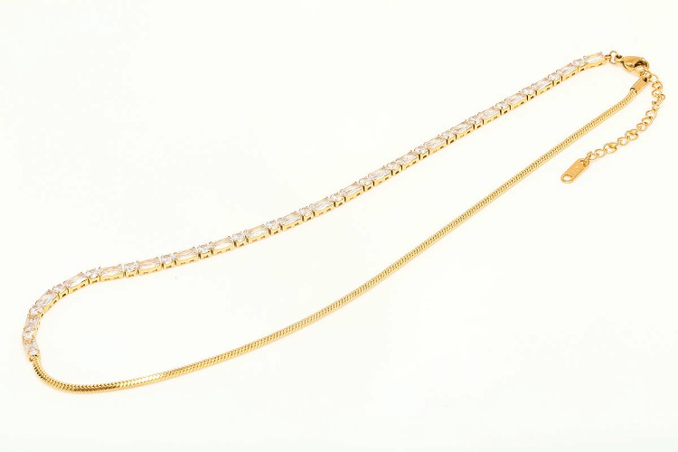 ST045-PVD Gold Plated-(1piece)-Stainless Steel Square Cubic Zircon Necklace,Square Snake Chain Necklace,Baguette CZ Snake Chain Necklace-Wholesale Chain, [PRODUCT_SEARCH_KEYWORD], JEWELFINGER-INBEAD, [CURRENT_CATE_NAME]
