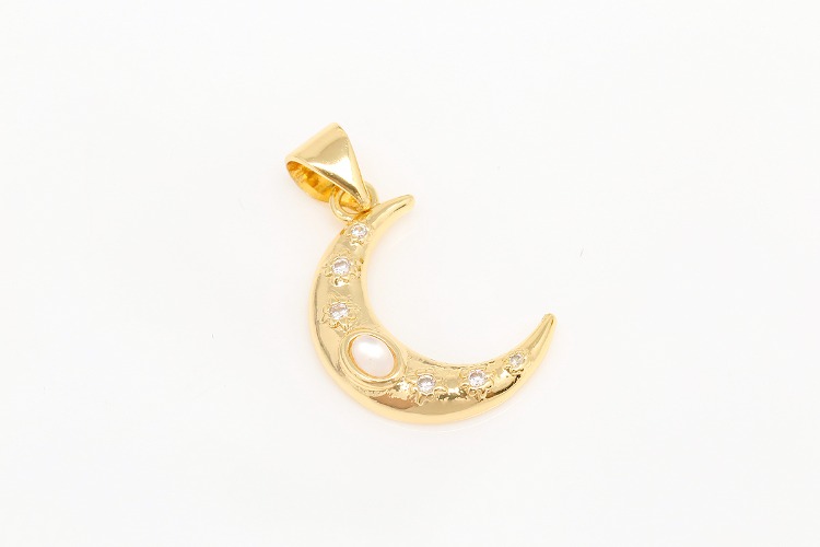 CH124-Gold Plated-(1piece)-12*18mm CZ Moon Charms-Tiny Moon Pendant-Nickel Free-Necklace Earrings Making Supply-Wholesale Charm, [PRODUCT_SEARCH_KEYWORD], JEWELFINGER-INBEAD, [CURRENT_CATE_NAME]
