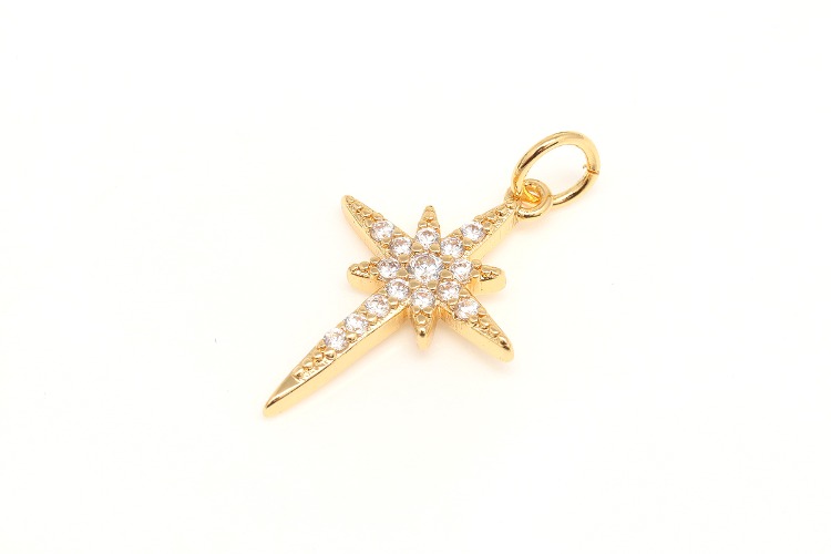 CH123-Gold Plated-(2pcs)-20*13mm CZ North Star Charm-Polaris Charm-Nickel Free-Wholesale Charm, [PRODUCT_SEARCH_KEYWORD], JEWELFINGER-INBEAD, [CURRENT_CATE_NAME]