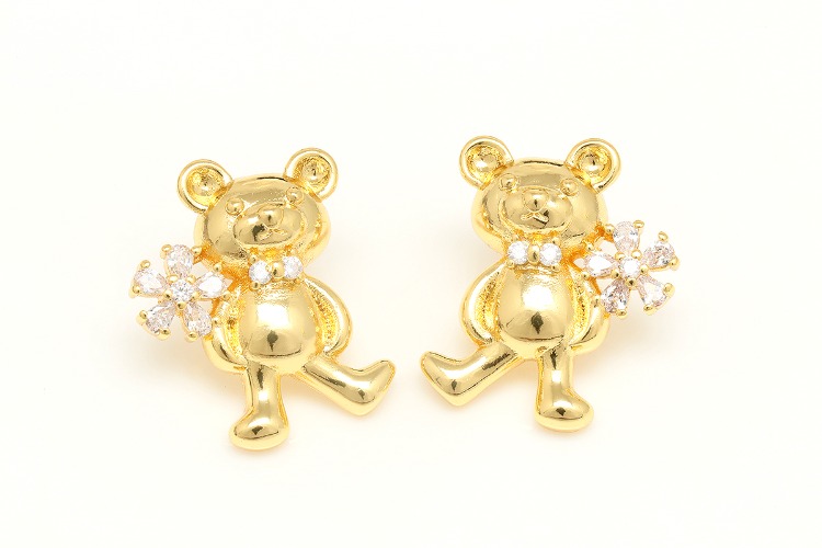 CH122-Gold Plated-(1pairs)-CZ Bear Stud Earrings-Tiny Bear Earrings-Silver Post-Nickel Free, [PRODUCT_SEARCH_KEYWORD], JEWELFINGER-INBEAD, [CURRENT_CATE_NAME]