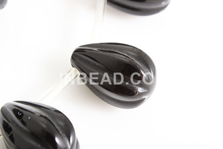 G010-Black Onyx Carved Tear Drop 16*10 mm (2pcs), [PRODUCT_SEARCH_KEYWORD], JEWELFINGER-INBEAD, [CURRENT_CATE_NAME]