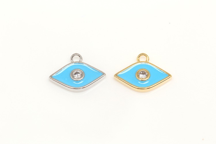 K912-Gold Plated&amp;Rhodium Plated-(2pcs)-11.5*8.5mm Cubic Evil Eye Epoxy Pendant,Blue Enamel Evil Eye CZ Charm,Necklace Earring Making Supply,Color Option, [PRODUCT_SEARCH_KEYWORD], JEWELFINGER-INBEAD, [CURRENT_CATE_NAME]