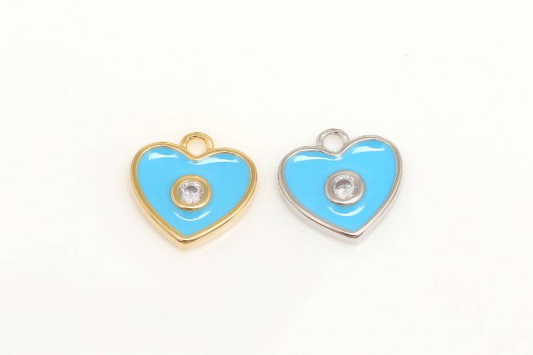 K946-Gold Plated&amp;Rhodium Plated-(2pcs)-9*9mm Cubic Heart Epoxy Pendant,Blue Enamel Heart CZ Charm,Necklace Earring Making Supply,Color Option, [PRODUCT_SEARCH_KEYWORD], JEWELFINGER-INBEAD, [CURRENT_CATE_NAME]