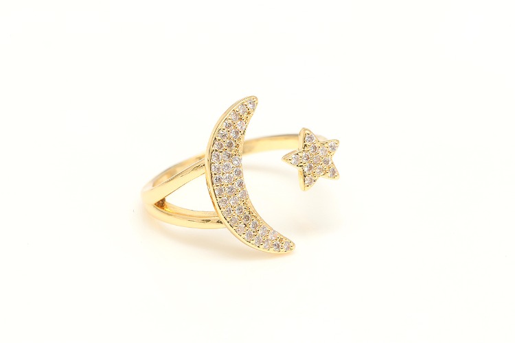 CH5093-Gold Plated E-Coat Anti Tarnish-(1piece)-CZ Moon&amp;Star Ring, Adjustable Gold Ring-Unique Star Ring-Nickel Free-Wholesale Ring, [PRODUCT_SEARCH_KEYWORD], JEWELFINGER-INBEAD, [CURRENT_CATE_NAME]
