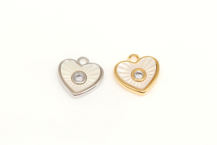 M210-Gold Plated&amp;Rhodium Plated-(2pcs)-9*9mm Cubic Heart Shell Pendant,M.O.P Heart CZ Charm,Necklace Earring Making Supply,Color Option, [PRODUCT_SEARCH_KEYWORD], JEWELFINGER-INBEAD, [CURRENT_CATE_NAME]