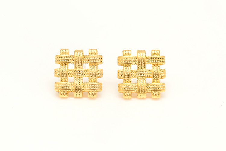 K759-Matt Gold Plated&amp;Matt Rhodium Plated-(1pairs)-13mm Net Pattern Post Earrins, Color Option-Silver Post, [PRODUCT_SEARCH_KEYWORD], JEWELFINGER-INBEAD, [CURRENT_CATE_NAME]