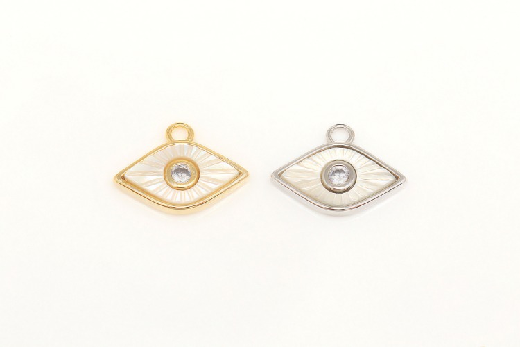 M202-Gold Plated&amp;Rhodium Plated-(2pcs)-11.5*8.5mm Cubic Evil Eye Shell Pendant,M.O.P Evil Eye CZ Charm,Necklace Earring Making Supply,Color Option, [PRODUCT_SEARCH_KEYWORD], JEWELFINGER-INBEAD, [CURRENT_CATE_NAME]