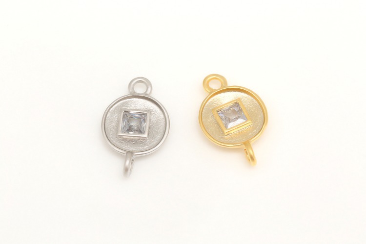 M323-Matt Gold Plated&amp;Matt Rhodium Plated-(2pcs)-8*13mm-Tiny Coin Square Cubic Charms-2Hole CZ Dangle Connector-Color Option, [PRODUCT_SEARCH_KEYWORD], JEWELFINGER-INBEAD, [CURRENT_CATE_NAME]