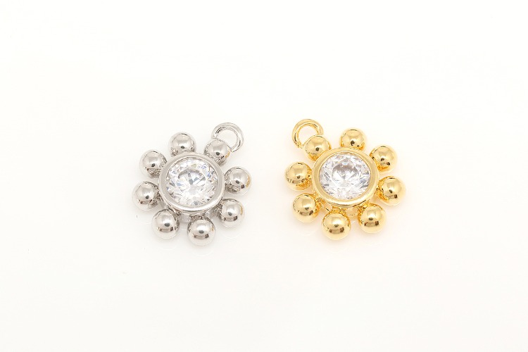 [W] M328-Gold Plated&amp;Rhodium Plated-(20pcs)-CZ Flower Charms 9*10mm Cubic Flower Pendant,Necklace Earrings Making Supply, Color Option, [PRODUCT_SEARCH_KEYWORD], JEWELFINGER-INBEAD, [CURRENT_CATE_NAME]