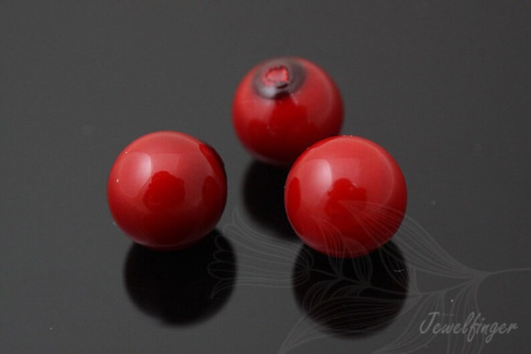 H960-Half-drilled-Shell Pearl-(2pcs)-8mm Half drilled Shell Pearl-Red-Wholesale Pearl, [PRODUCT_SEARCH_KEYWORD], JEWELFINGER-INBEAD, [CURRENT_CATE_NAME]