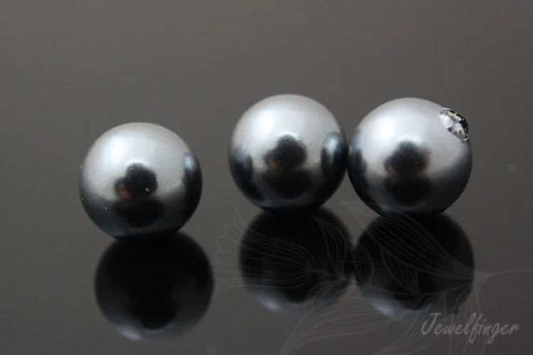 H894-Half-drilled-Shell Pearl-(2pcs)-8mm Half drilled Pearl coated on Shell based-Silver Gray-Wholesale Pearl, [PRODUCT_SEARCH_KEYWORD], JEWELFINGER-INBEAD, [CURRENT_CATE_NAME]