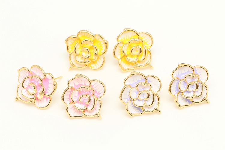 H1433-Gold Plated-(1pairs)-18*20mm Enamel Flower Earrings-Rose Stud Earrings-Silver Post-Nickel Free-Color Option, [PRODUCT_SEARCH_KEYWORD], JEWELFINGER-INBEAD, [CURRENT_CATE_NAME]
