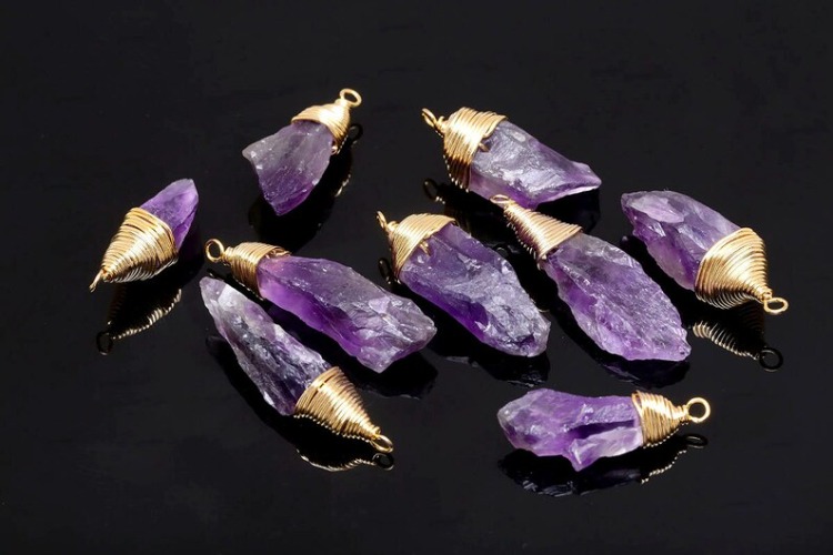 [W] K543-Gold Plated-(10pcs)-Natural Amethyst Random Rough Nugget Pendant-Gemstone Pendant-Wholesale Gemstone, [PRODUCT_SEARCH_KEYWORD], JEWELFINGER-INBEAD, [CURRENT_CATE_NAME]