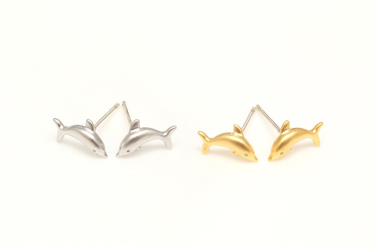 M286-Matt Gold Plated&amp;Matt Rhodium Plated-(1pairs)-10*5.5mm Tiny Dolphin Stud Earrings-Silver Post-Animal Earring-Plated Color Option, [PRODUCT_SEARCH_KEYWORD], JEWELFINGER-INBEAD, [CURRENT_CATE_NAME]