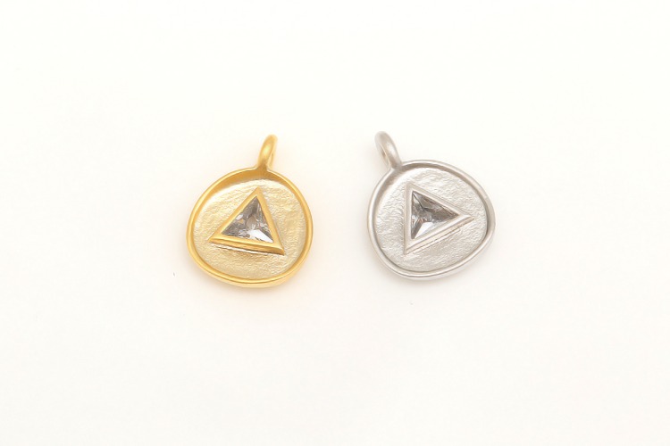 [W] H1035-Matt Gold Plated&amp;Matt Rhodium Plated-(20pcs)-Tiny Coin Triangle Cubic Charms-1Hole CZ Dangle Charm-Color Option, [PRODUCT_SEARCH_KEYWORD], JEWELFINGER-INBEAD, [CURRENT_CATE_NAME]