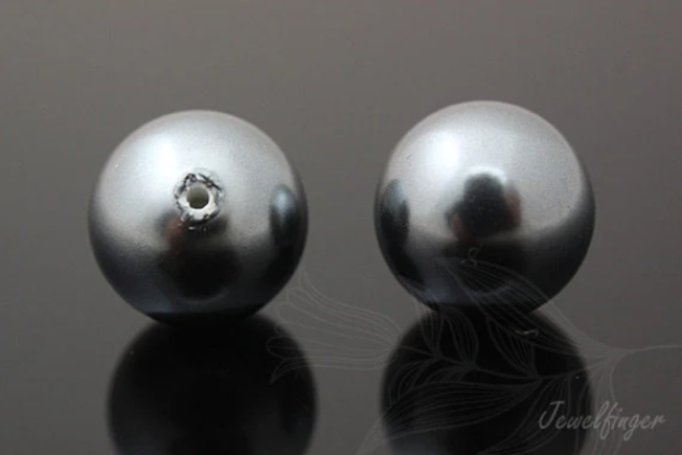 E433-Half-drilled-Shell Pearl-(2pcs)-12mm Half drilled Pearl coated on Shell based-grey-Wholesale Pearl, [PRODUCT_SEARCH_KEYWORD], JEWELFINGER-INBEAD, [CURRENT_CATE_NAME]