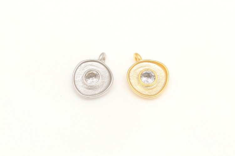 H1035-Matt Gold Plated&amp;Matt Rhodium Plated-(2pcs)-Tiny Coin Circle Cubic Charms-1Hole CZ Dangle Charm-Color Option, [PRODUCT_SEARCH_KEYWORD], JEWELFINGER-INBEAD, [CURRENT_CATE_NAME]