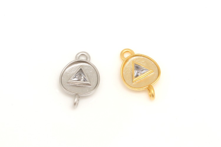 M323-Matt Gold Plated&amp;Matt Rhodium Plated-(2pcs)-8*13mm-Tiny Coin Triangle Cubic Charms-2Hole CZ Dangle Connector-Color Option, [PRODUCT_SEARCH_KEYWORD], JEWELFINGER-INBEAD, [CURRENT_CATE_NAME]