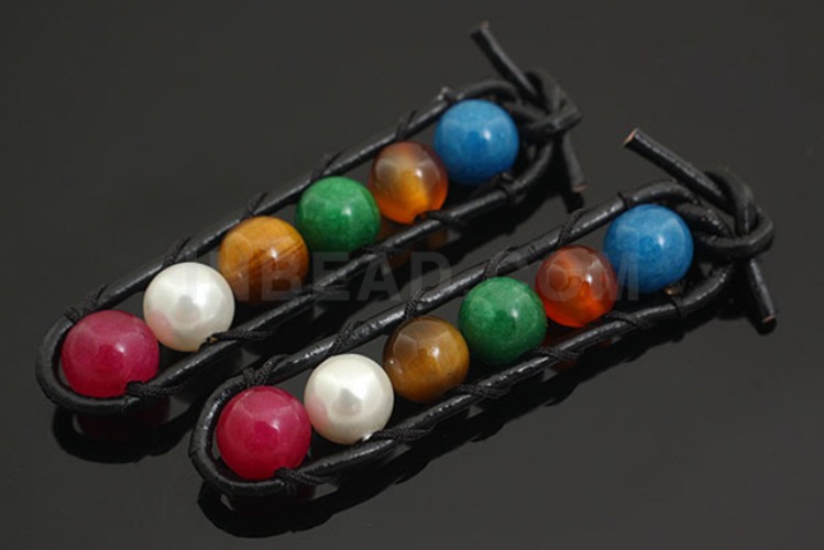 M198-Leather cords-(1piece)-Multi Gemstone&amp;Pearl Pendant-Wholesale Gemstone, [PRODUCT_SEARCH_KEYWORD], JEWELFINGER-INBEAD, [CURRENT_CATE_NAME]