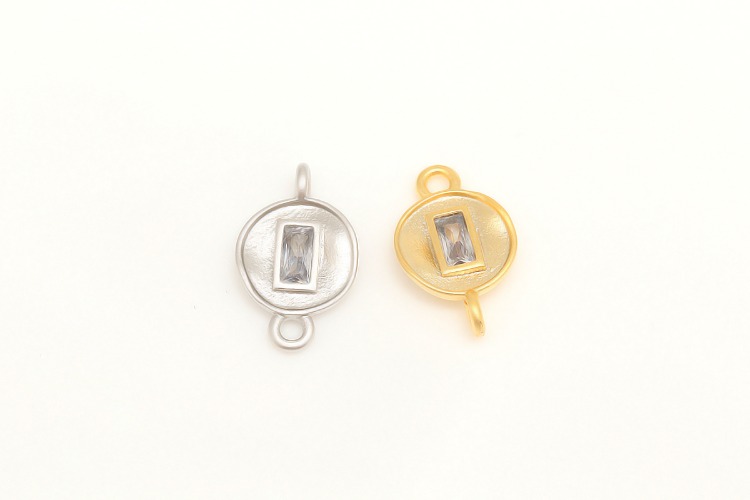 M323-Matt Gold Plated&amp;Matt Rhodium Plated-(2pcs)-8*13mm-Tiny Coin Rectangle Cubic Charms-2Hole CZ Dangle Connector-Color Option, [PRODUCT_SEARCH_KEYWORD], JEWELFINGER-INBEAD, [CURRENT_CATE_NAME]