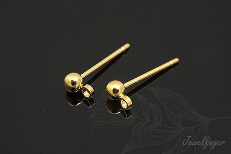 [W] B107-Gold Plated (60pairs)-3mm Ball Ear Post-Brass Ball Post Ear Stud-Earring component-Ni Free, [PRODUCT_SEARCH_KEYWORD], JEWELFINGER-INBEAD, [CURRENT_CATE_NAME]