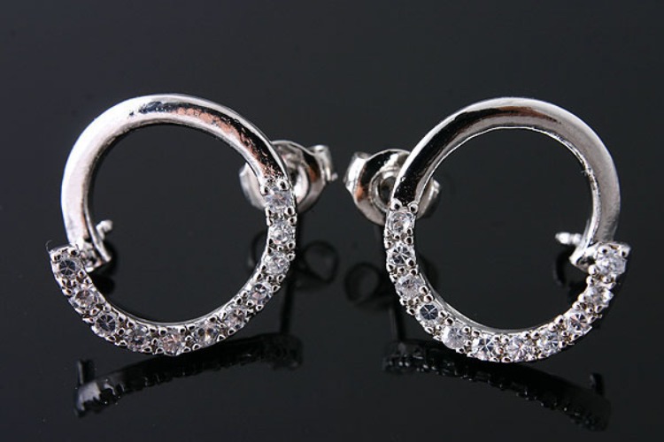 [W] H558-Rhodium Plated (10pairs)-CZ Circle Stud Earrings-Bridal Earrings, [PRODUCT_SEARCH_KEYWORD], JEWELFINGER-INBEAD, [CURRENT_CATE_NAME]