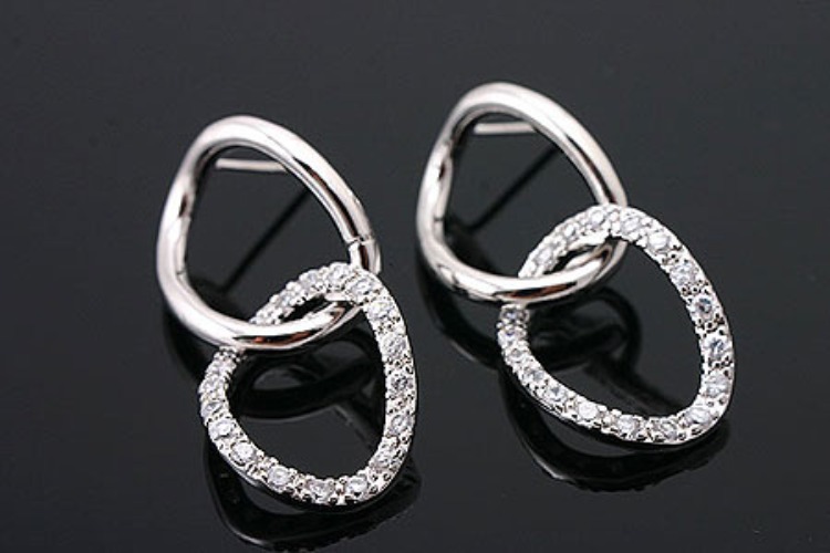 [W] H703-Rhodium Plated (10pairs)-CZ Twin Ring Stud Earrings-CZ Rings Earrings, [PRODUCT_SEARCH_KEYWORD], JEWELFINGER-INBEAD, [CURRENT_CATE_NAME]