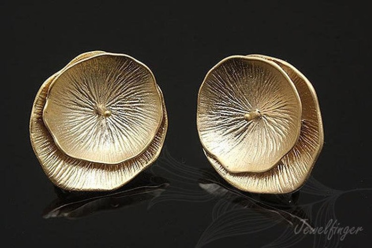 B131-Matt Gold Plated (1pairs)-Lotus Leaf Stud Earrings -Lotus Leaf Earrings Post-For Half Drilled Beads Earring, [PRODUCT_SEARCH_KEYWORD], JEWELFINGER-INBEAD, [CURRENT_CATE_NAME]