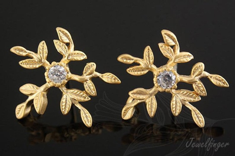 [W] H719-Matt Gold Plated (10pairs)-CZ Snow Flake Stud Earrings-Snow Flake Post Earrings, [PRODUCT_SEARCH_KEYWORD], JEWELFINGER-INBEAD, [CURRENT_CATE_NAME]