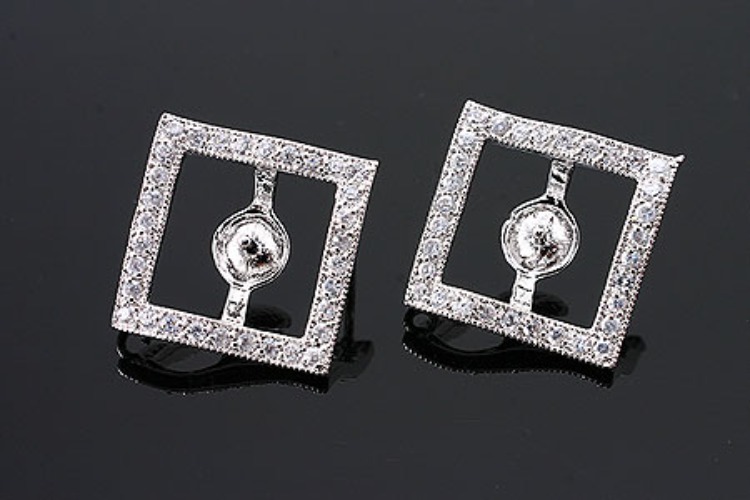 H717-Rhodium Plated (1pairs)-CZ Square Stud Earrings-Frame Post Earrings, [PRODUCT_SEARCH_KEYWORD], JEWELFINGER-INBEAD, [CURRENT_CATE_NAME]