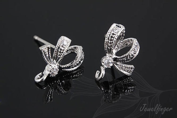 [W] B495-Ternary Alloy Plated (10pairs)-CZ Ribbon Stud Earrings-CZ Ribbon Earrings, [PRODUCT_SEARCH_KEYWORD], JEWELFINGER-INBEAD, [CURRENT_CATE_NAME]
