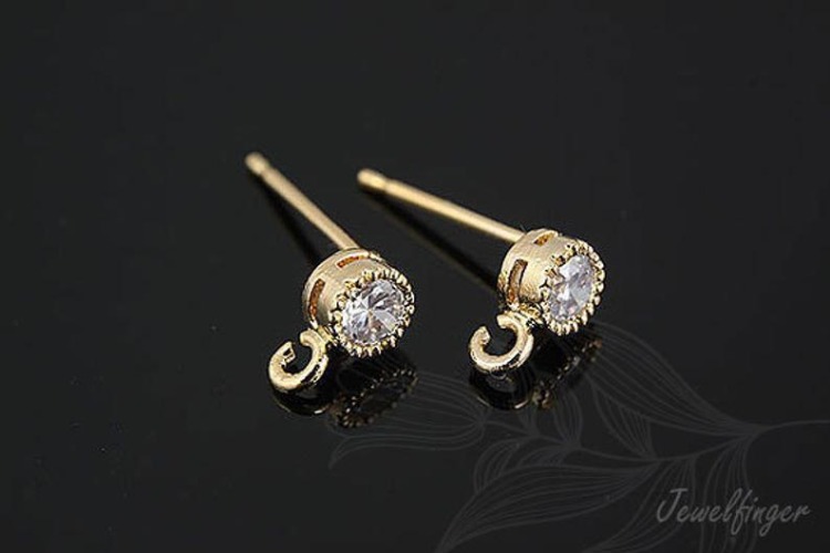 [W] H533-Gold Plated (20pairs)-Round Cubic Ear Post-4mm CZ Post Ear Stud-Earring component-Silver Post, [PRODUCT_SEARCH_KEYWORD], JEWELFINGER-INBEAD, [CURRENT_CATE_NAME]