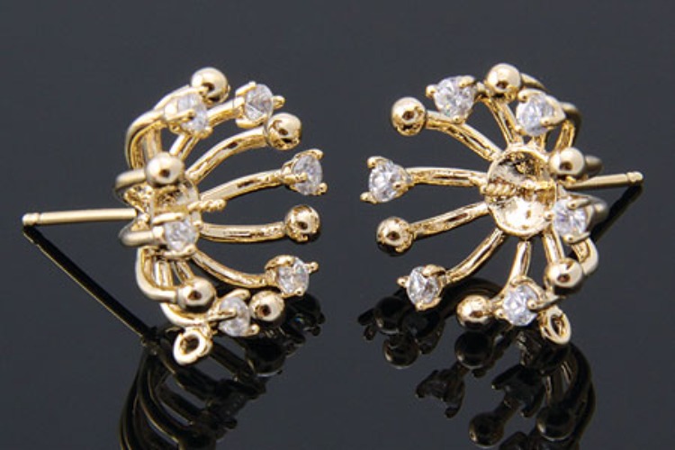 H575-Gold Plated (1pairs)-CZ Flower-Silver Post, [PRODUCT_SEARCH_KEYWORD], JEWELFINGER-INBEAD, [CURRENT_CATE_NAME]