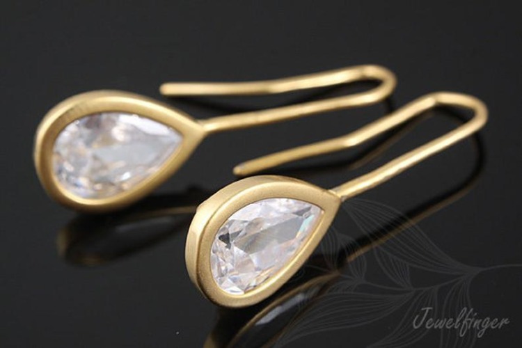 H770-Matt Gold Plated (1pairs)-CZ Ear wires-CZ Drop Ear Hook, [PRODUCT_SEARCH_KEYWORD], JEWELFINGER-INBEAD, [CURRENT_CATE_NAME]