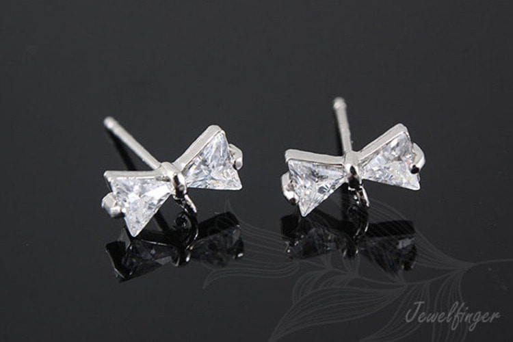 [W] H017-Rhodium Plated (10pairs)-Cubic Ribbon Stud Earrings-Dainty Ribbon Post Earrings, [PRODUCT_SEARCH_KEYWORD], JEWELFINGER-INBEAD, [CURRENT_CATE_NAME]