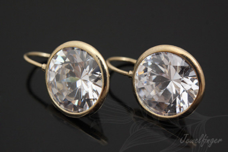 H048-Gold Plated (1pairs)-12mm Cubic Earrings-12mm CZ Earrings, [PRODUCT_SEARCH_KEYWORD], JEWELFINGER-INBEAD, [CURRENT_CATE_NAME]