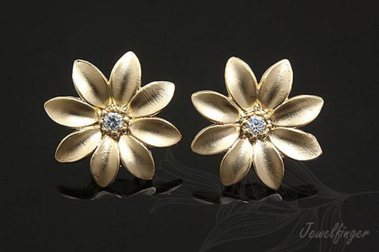 H262-Matt Gold Plated (1pairs)-Cubic Flower Stud Earrings-Flower Post Earrings, [PRODUCT_SEARCH_KEYWORD], JEWELFINGER-INBEAD, [CURRENT_CATE_NAME]