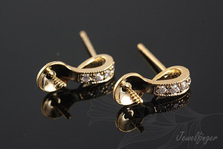 H053-Gold Plated (1pairs)-Cubic Bar Stud Earrings-5mm Beads Cap Post Earrings-For Half Drilled Beads Earring, [PRODUCT_SEARCH_KEYWORD], JEWELFINGER-INBEAD, [CURRENT_CATE_NAME]
