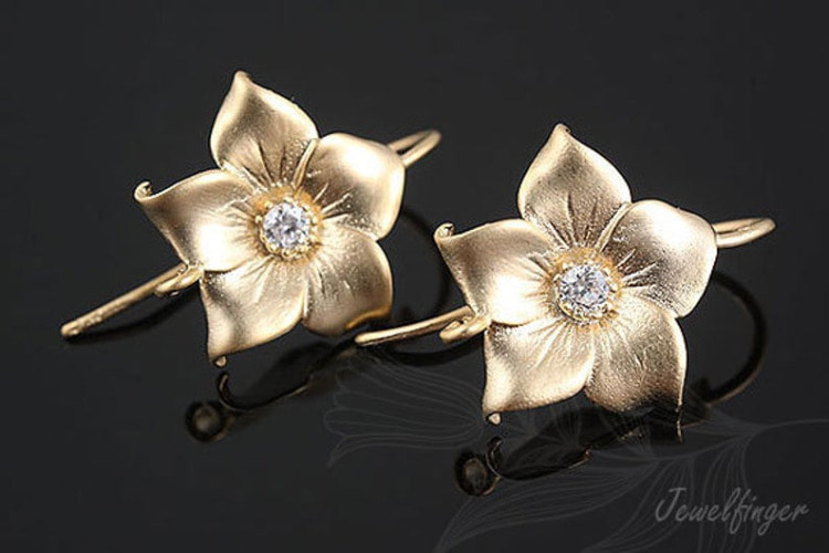 H1018-Matt Gold Plated (1pairs)-Flower Ear Hook-Cubic Flower Earrings, [PRODUCT_SEARCH_KEYWORD], JEWELFINGER-INBEAD, [CURRENT_CATE_NAME]