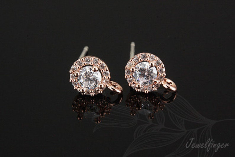 [W] C1006-Pink Gold Plated (10pairs)-6mm CZ Circle Post Earring-Circle Earring-Silver Post, [PRODUCT_SEARCH_KEYWORD], JEWELFINGER-INBEAD, [CURRENT_CATE_NAME]