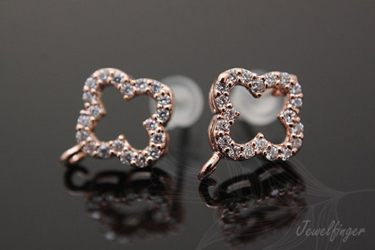 [W] C980-Pink Gold Plated (10pairs)-CZ Clover Post Earring-Clover Earring-Silver Post, [PRODUCT_SEARCH_KEYWORD], JEWELFINGER-INBEAD, [CURRENT_CATE_NAME]