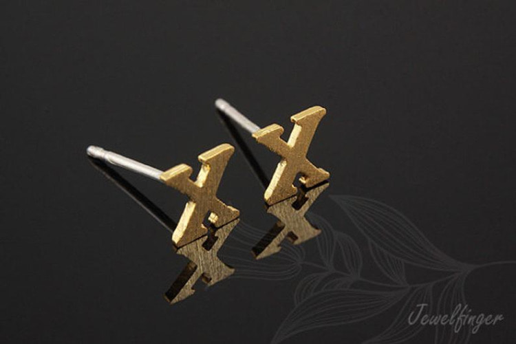[W] K1232-Gold Plated (10pairs)-Sand Grinding Treatment-Initial X-Initial Earrings-Silver Post, [PRODUCT_SEARCH_KEYWORD], JEWELFINGER-INBEAD, [CURRENT_CATE_NAME]