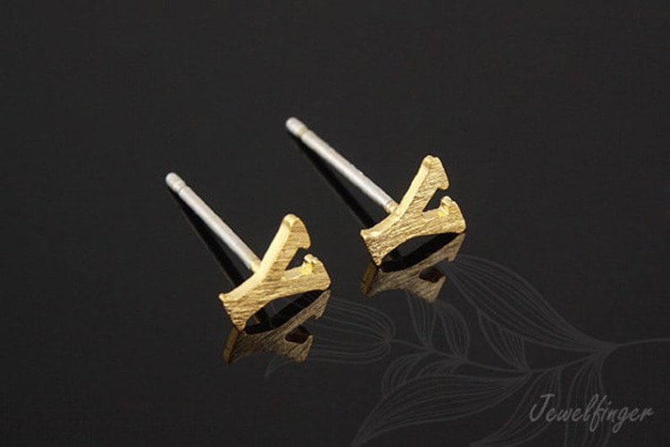 [W] K1233-Gold Plated (10pairs)-Sand Grinding Treatment-Initial Y-Initial Earrings-Silver Post, [PRODUCT_SEARCH_KEYWORD], JEWELFINGER-INBEAD, [CURRENT_CATE_NAME]
