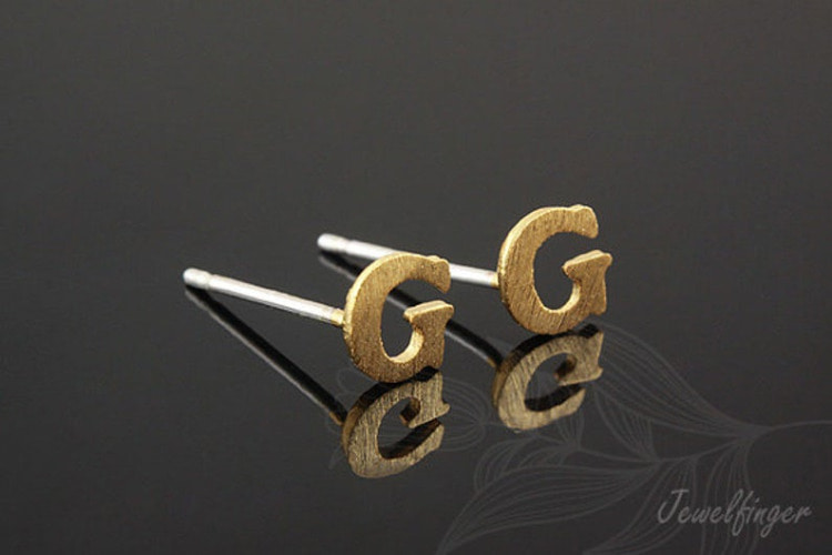 K1215-Gold Plated (1pairs)-Sand Grinding Treatment-Initial G-Initial Earrings-Silver Post, [PRODUCT_SEARCH_KEYWORD], JEWELFINGER-INBEAD, [CURRENT_CATE_NAME]
