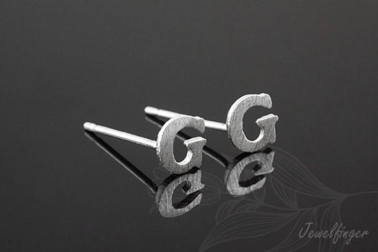 K1241-Rhodium Plated (1pairs)-Sand Grinding Treatment-Initial G-Initial Earrings-Silver Post, [PRODUCT_SEARCH_KEYWORD], JEWELFINGER-INBEAD, [CURRENT_CATE_NAME]