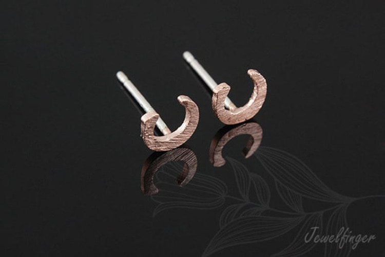 K1263-Pink Gold Plated (1pairs)-Sand Grinding Treatment-Initial C-Initial Earrings-Silver Post, [PRODUCT_SEARCH_KEYWORD], JEWELFINGER-INBEAD, [CURRENT_CATE_NAME]