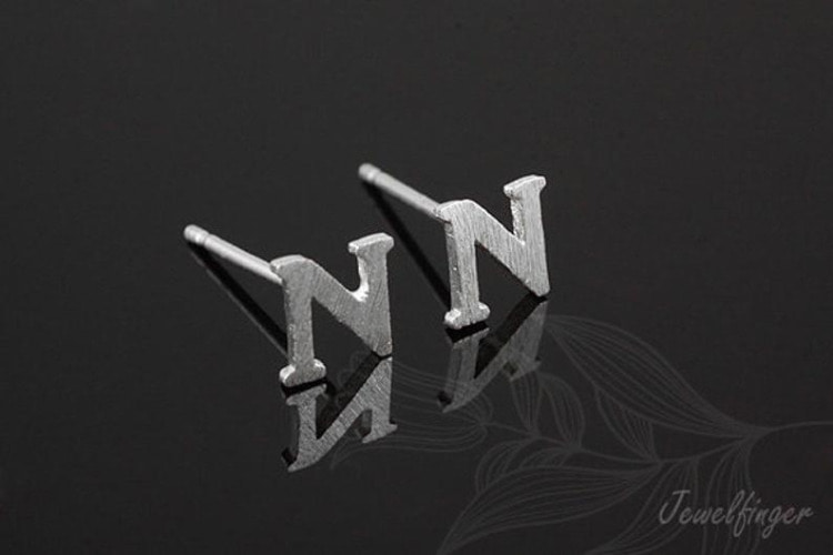 K1248-Rhodium Plated (1pairs)-Sand Grinding Treatment-Initial N-Initial Earrings-Silver Post, [PRODUCT_SEARCH_KEYWORD], JEWELFINGER-INBEAD, [CURRENT_CATE_NAME]