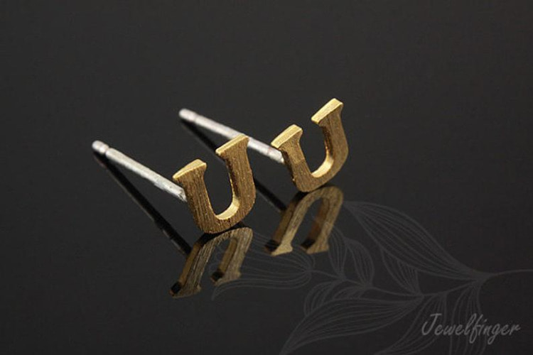 K1229-Gold Plated (1pairs)-Sand Grinding Treatment-Initial U-Initial Earrings-Silver Post, [PRODUCT_SEARCH_KEYWORD], JEWELFINGER-INBEAD, [CURRENT_CATE_NAME]